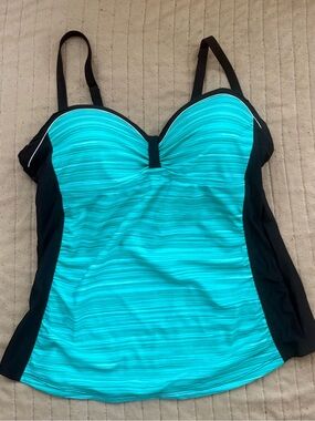 Women's Teal and Black Tankini Swim Top - Supportive Fit